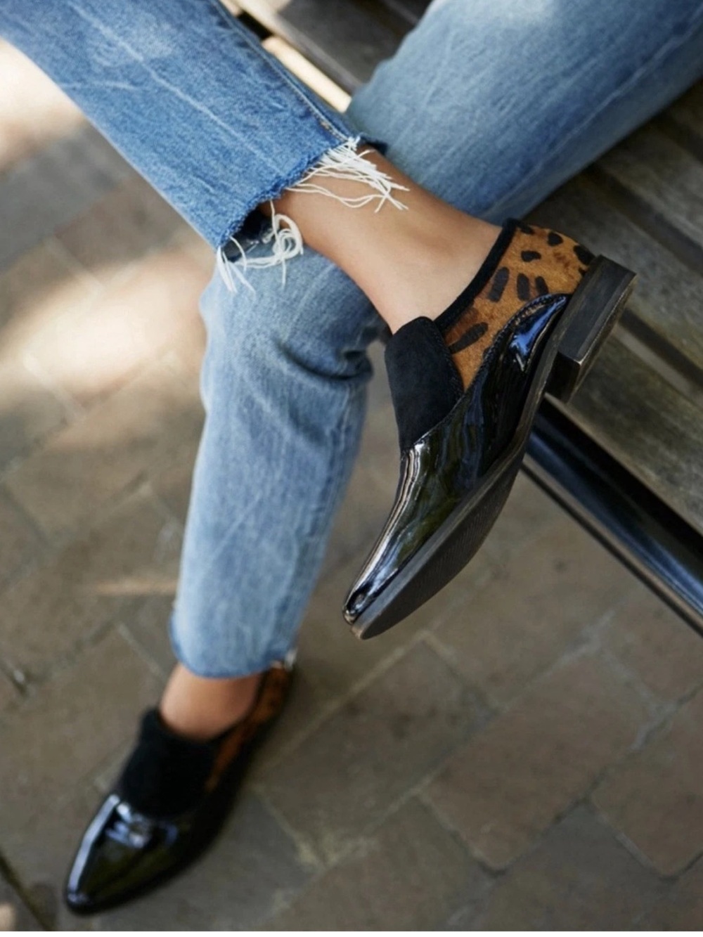 Free people Brady Loafer, Slip on, black patent/leopard pony hair